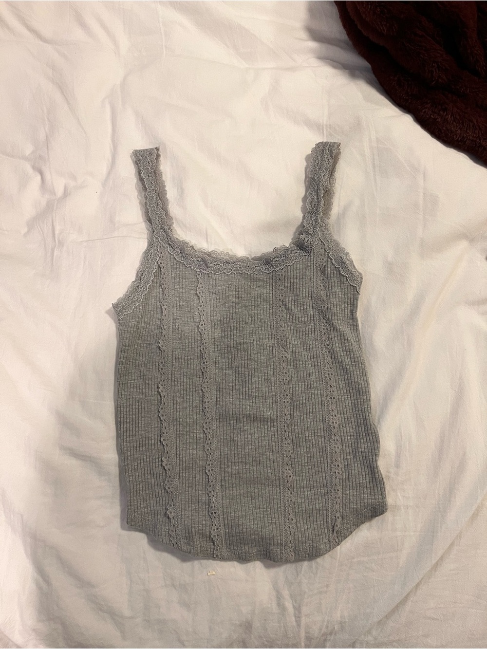 Lace-Trim Tank Top - Light Gray